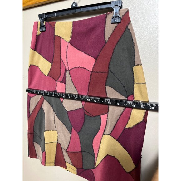 90s Forever 21 Skirt Pencil Patchwork Vtg Rayon USA Boho Unique Autumn Womens M - Picture 4 of 8